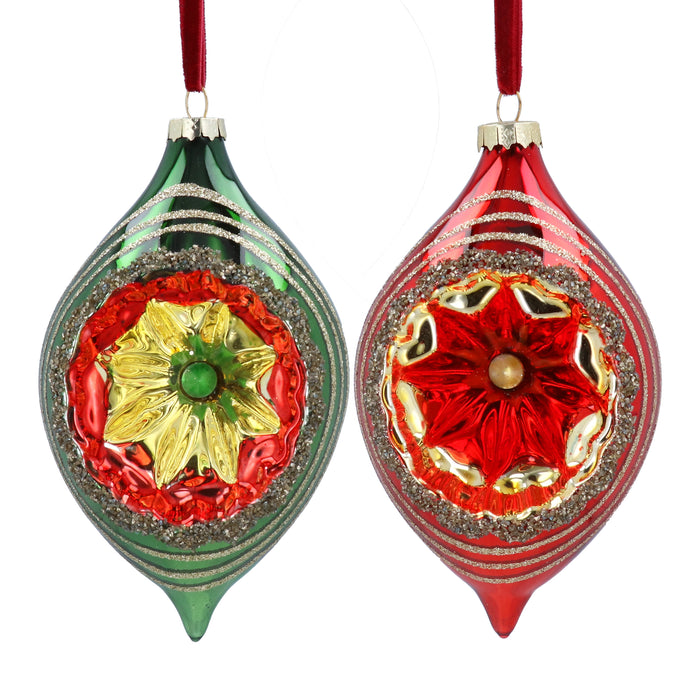 Red/Green Glass Olive Shap w Dimple, 2as