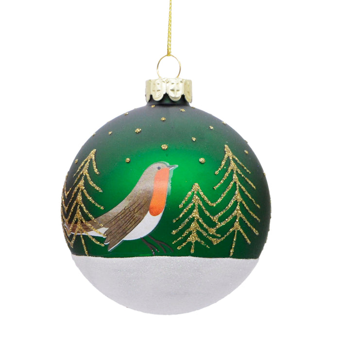 Matt Forest Green w Robin & Trees Glass B