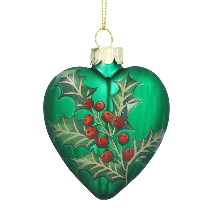 Matt Forest Green w Holly & Berries Glass