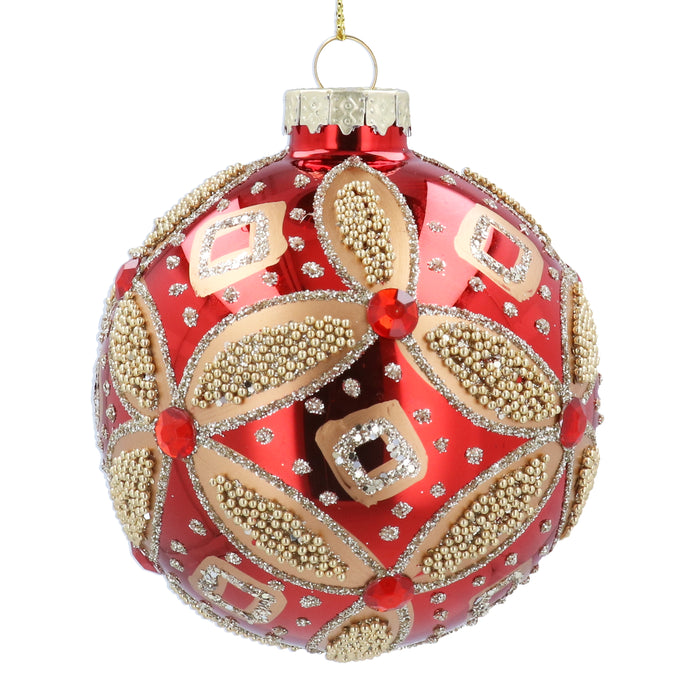 Red/Gold Beaded Trellis w Jewel Glass Bal