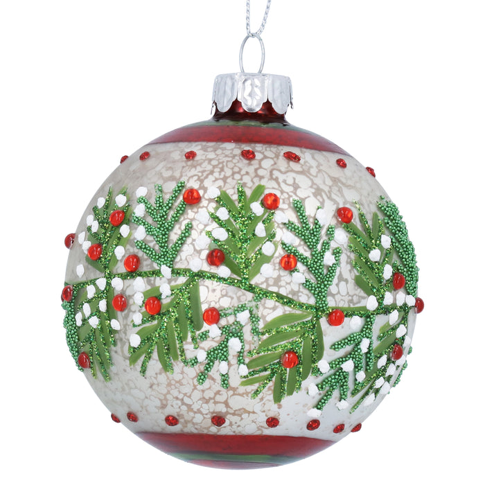 Antique White Glass Ball w Red/White Berr