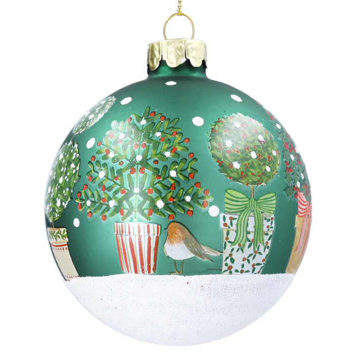 Glass Ball, 8cm - Green/Christmas Topiary