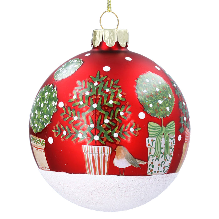 Glass Ball, 8cm - Red/Christmas Topiary