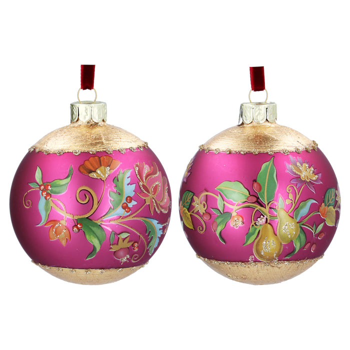 Glass Ball, 8cm Matt Plum/Gold Leaf/2as