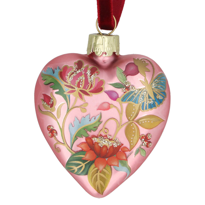 Glass Heart, 6cm - Matt Dusky Pink/Floribunda