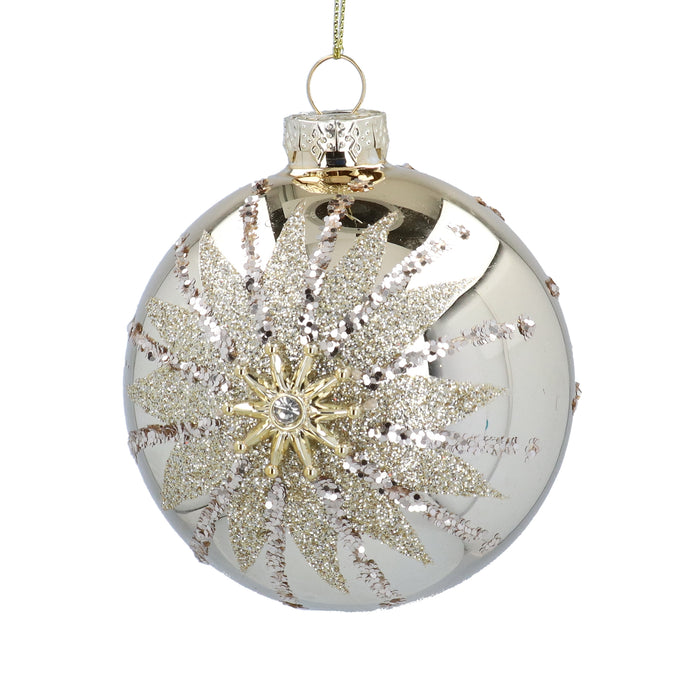 Glass Ball, 8cm - Mirrored Gold/Starburst