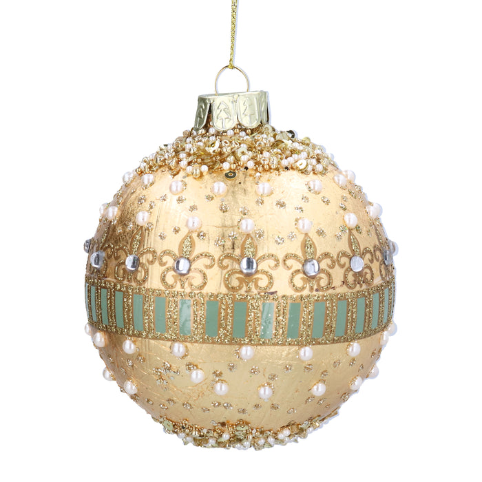 Glass ball, 8cm - Gold Leaf/Pearls & Jewels