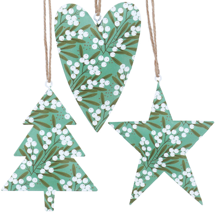 Mistletoe Green Tree/Heart/Star Tin Dec,