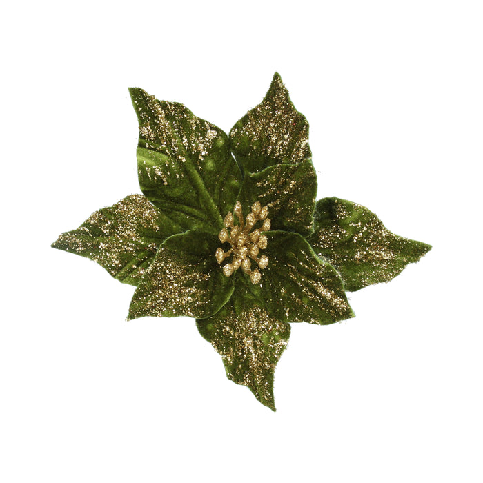 Green Velvet/Gold Glitter Poinsettia Clip