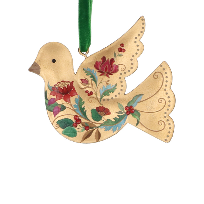 Tin Bird, 8cm - Gold/Floribunda