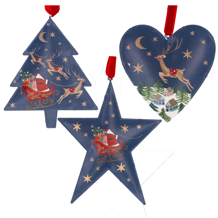 Metal Dec, 12cm - Nostalgia Sleigh Blue, 3as