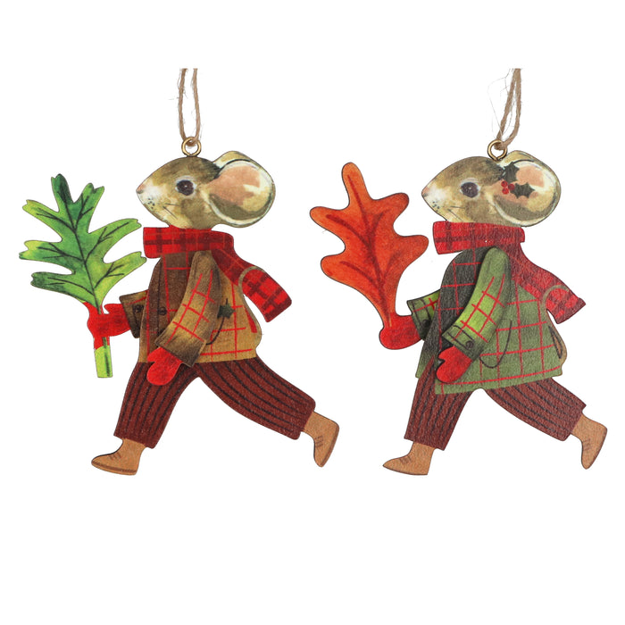 Wood Mouse, 8cm - Mr/Mrs in Plaid, 2as