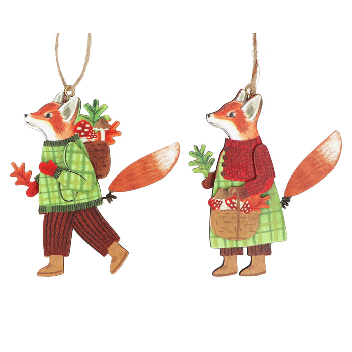 Wood Fox, 8cm - Mr/Mrs Fox in Plaid, 2as