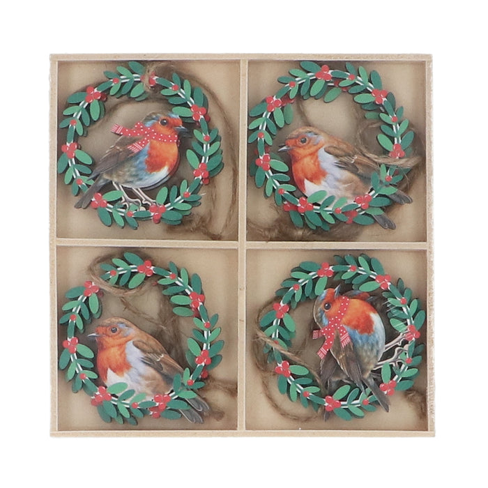 Wooden Dec, Box/8 - Robin in Wreath