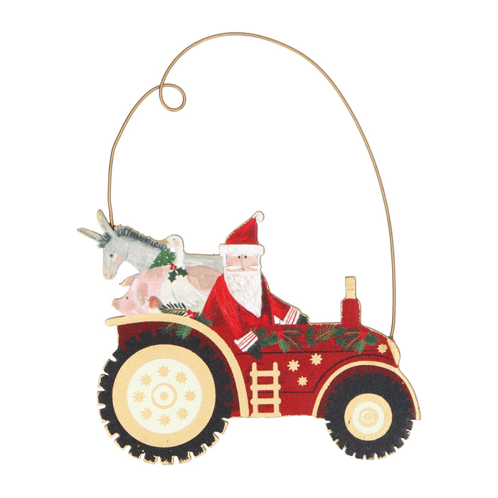 Wood Dec - Santa & Farm Animals in Tractor