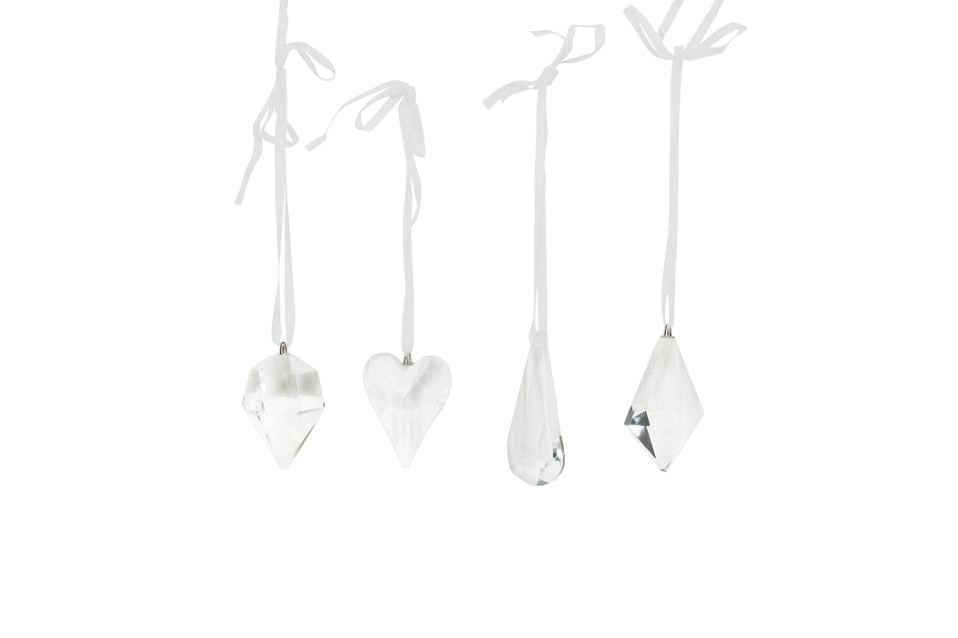 Glass Shapes w White Ribbon Hanger Dec