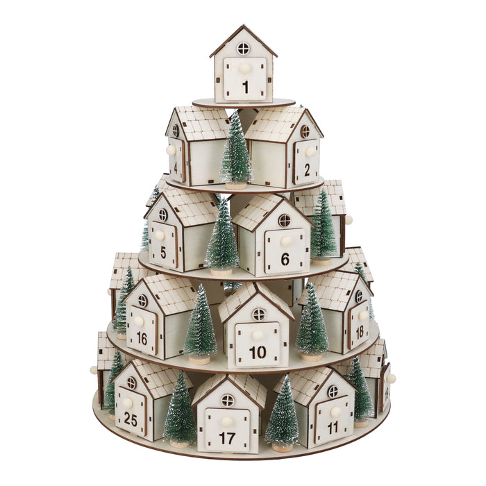 Wooden Advent Calendar, 40cm - Tiered Village  //