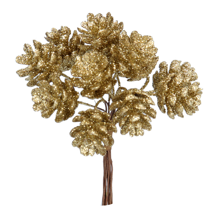 Gold Sparkling Mini Cone Bunch Pick