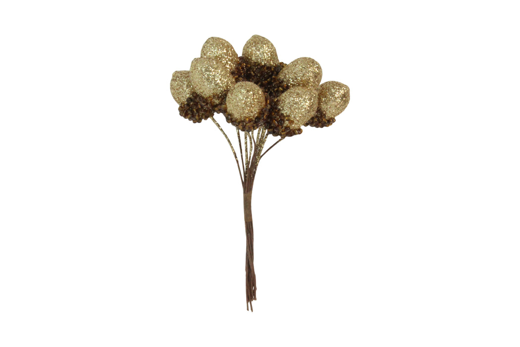 Gold Glitter Acorn Pick Bunch - 11cm