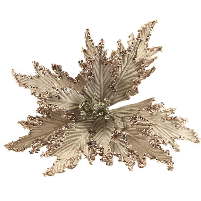 Pale Gold Fabric/Glitter Poinsettia Pick
