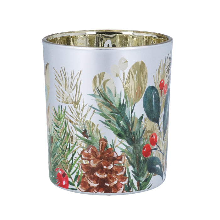 Glass Nite Lite, 10cm - Pine Cones & Foliage
