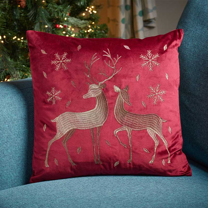 Reindeer Cushion - Ruby