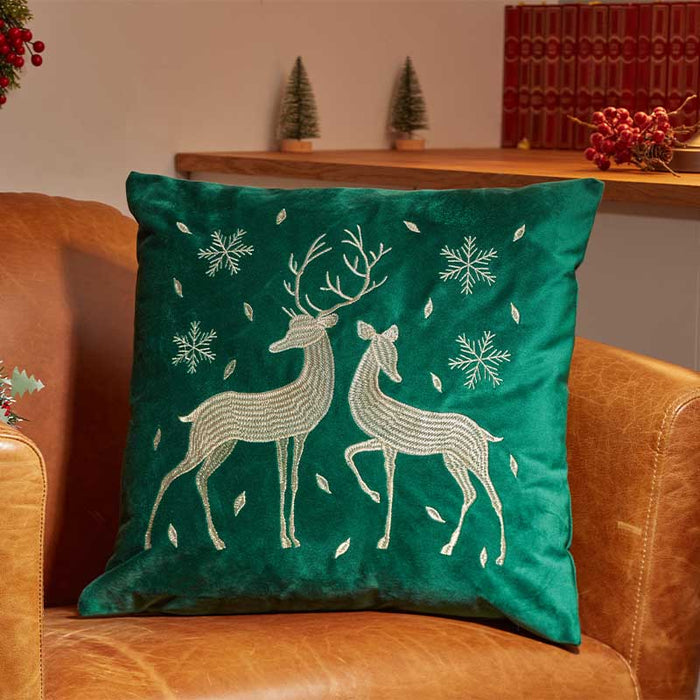 Reindeer Cushion - Emerald