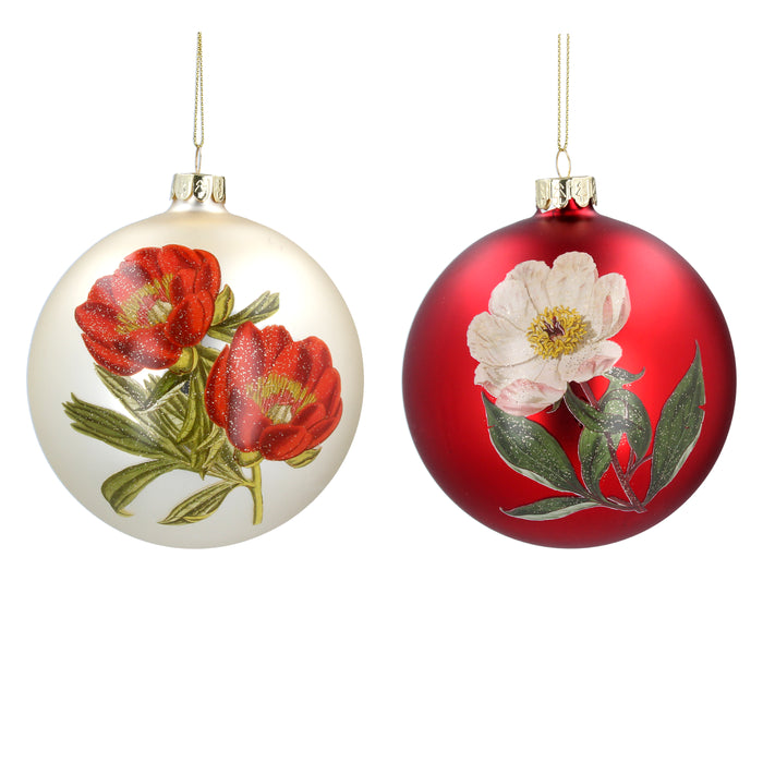 Matt Gold/Red Glass Ball w Flower Dec, 2a