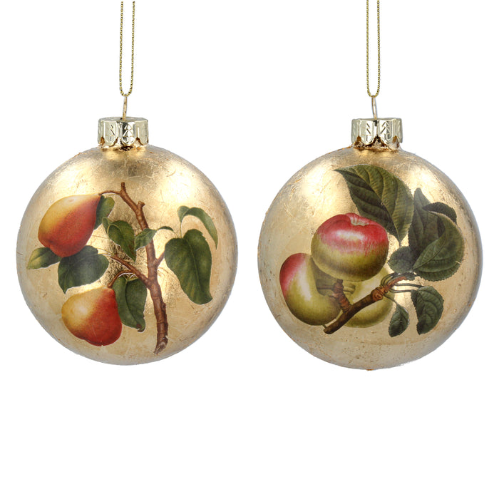 Gold Leaf Glass Ball w Fruit Dec, 2as