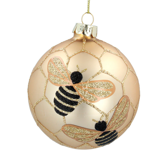 Matt Gold Glass Ball w Bee/Honeycomb