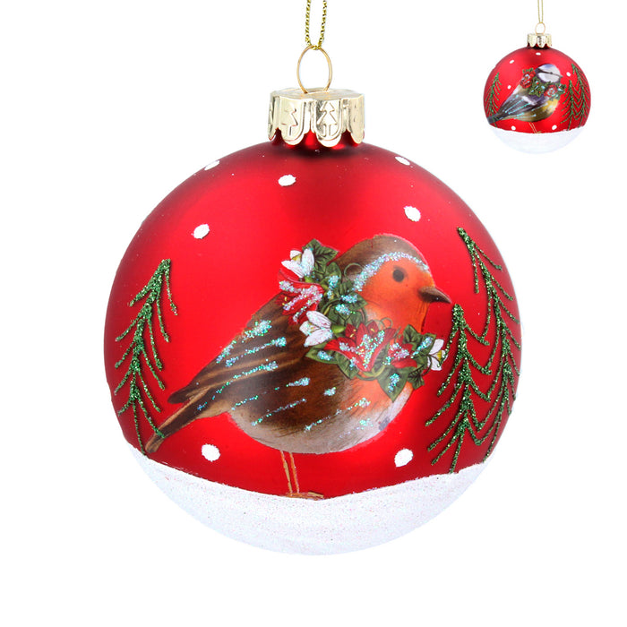 Matt Red Ball w Robin/Blue Tit