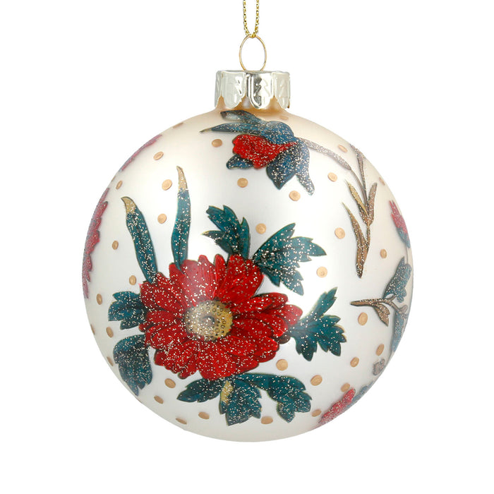 Matt Cream Glass Ball w Painted Red Chris