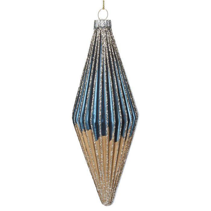 Blue/Gold Ribbed Glass Teardrop