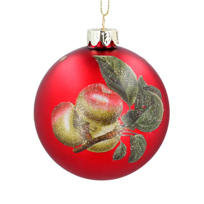 Matt Red Glass Ball w Apples Dec