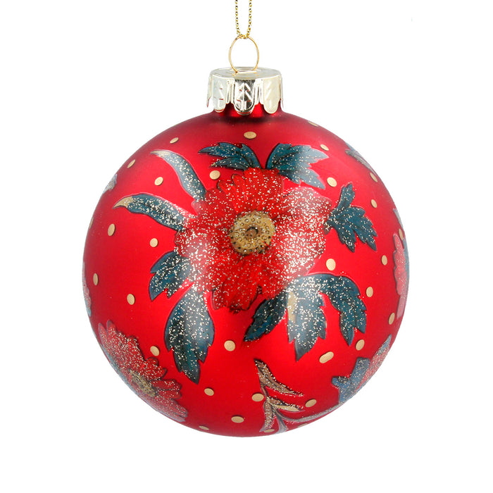 Matt Red Glass Ball w Painted Red Christm