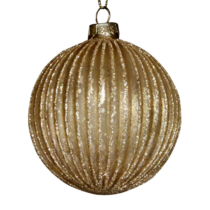 Matt Gold Glass Ribbed Ball w Gold Glitte