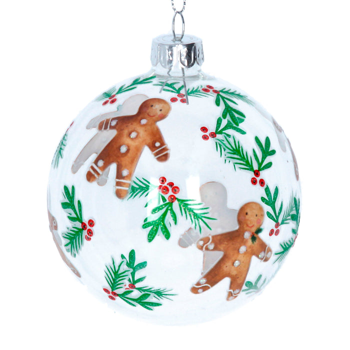 Clear Glass Ball w Painted Gingerbread Me