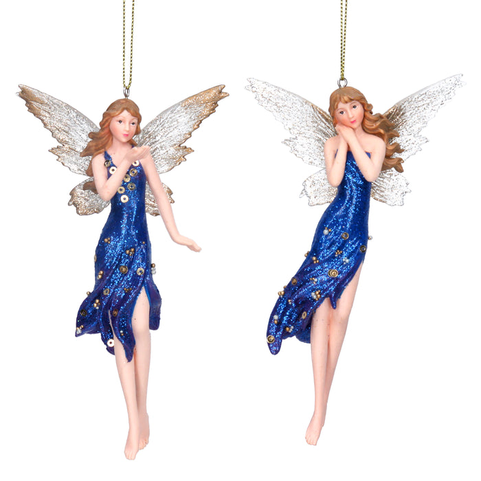 Blue/Gold Tall Resin Fairy Dec, 2as