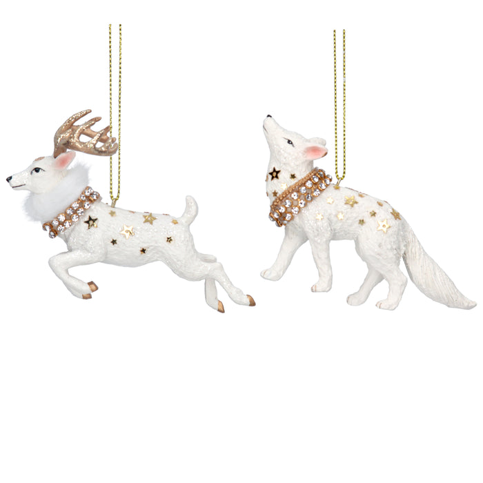 White/Gold Resin Stag/Wolf Dec, 2as