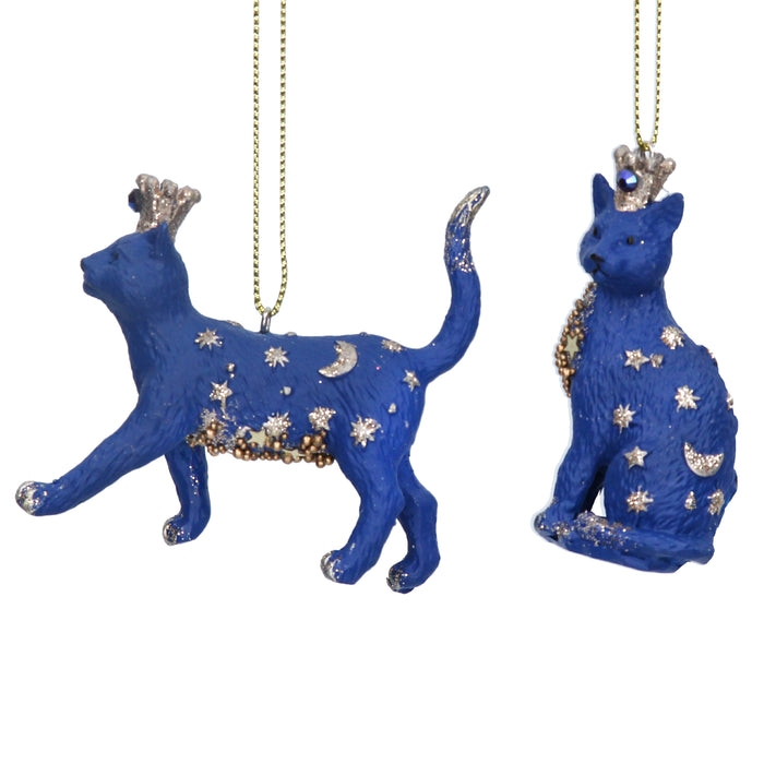 Blue/Gold Resin Cat Dec, 2as