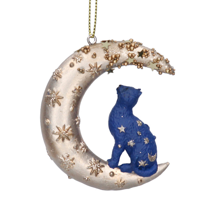 Blue/Gold Resin Cat on Moon Dec