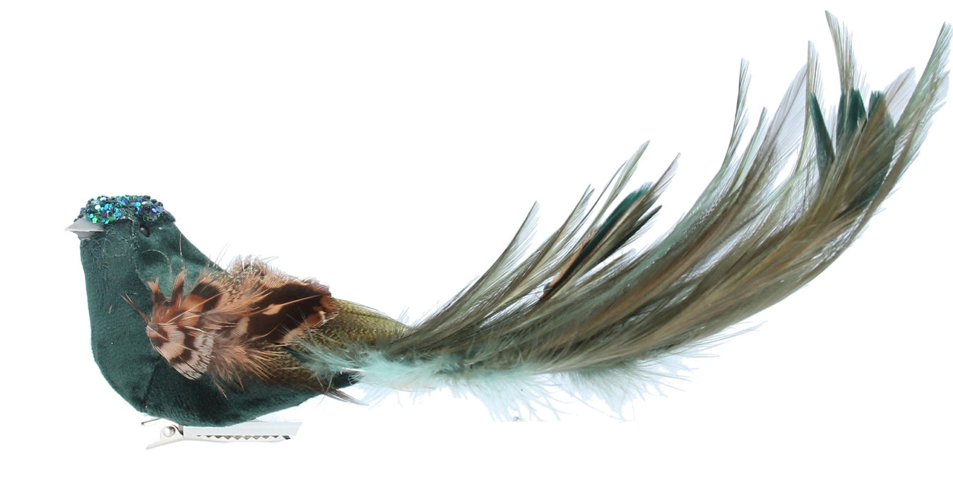 Blue/Turquoise Fabric/Feather Bird w Gold