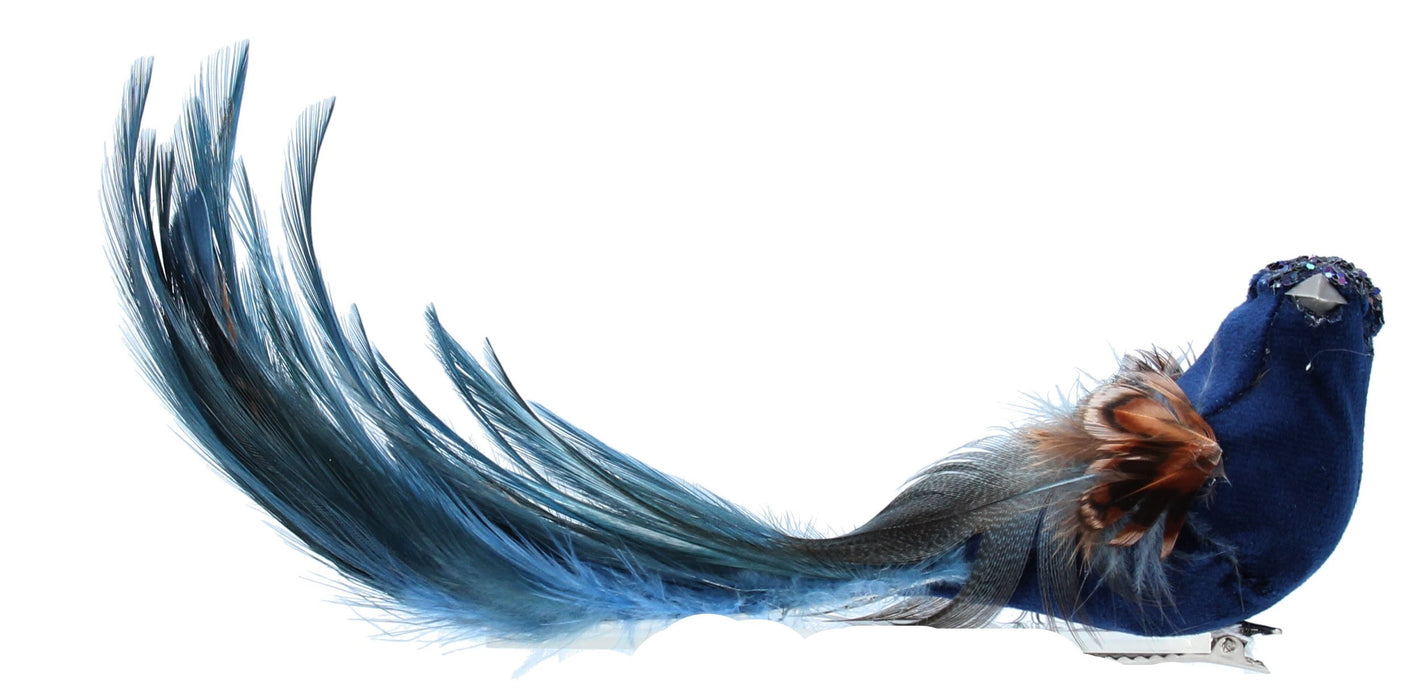 Blue/Turquoise Fabric/Feather Bird w Gold