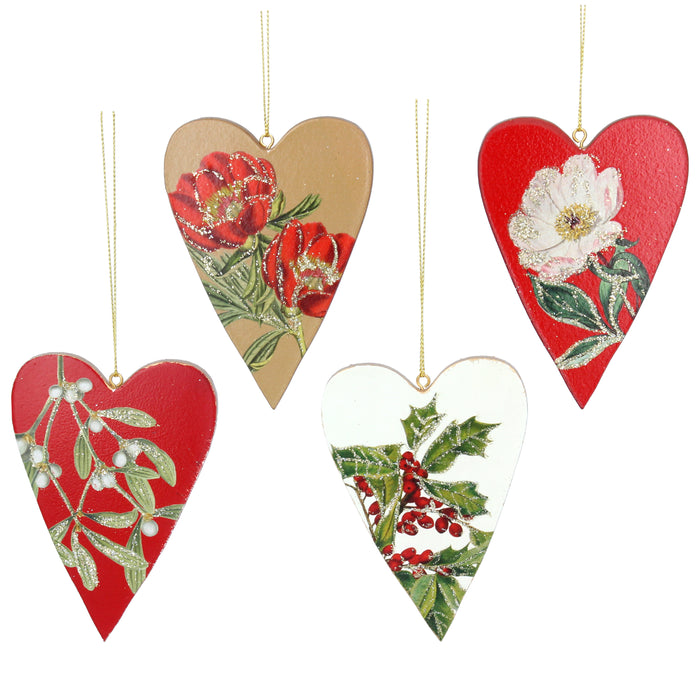 Botanica Wood Flower/Berry Heart Dec, 4as