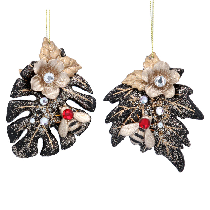Black/Red/Gold Resin Flower/Leaf w Bee De