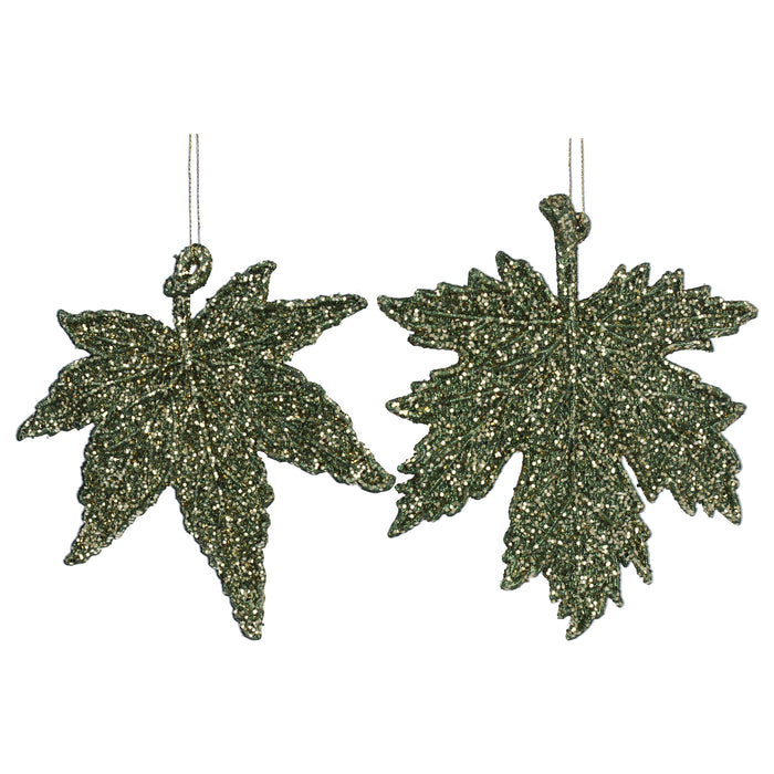 Green Glitter/Acrylic Leaf Dec, 2as