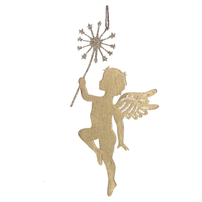 Gold Metal Fairy w Wand Dec, Sml