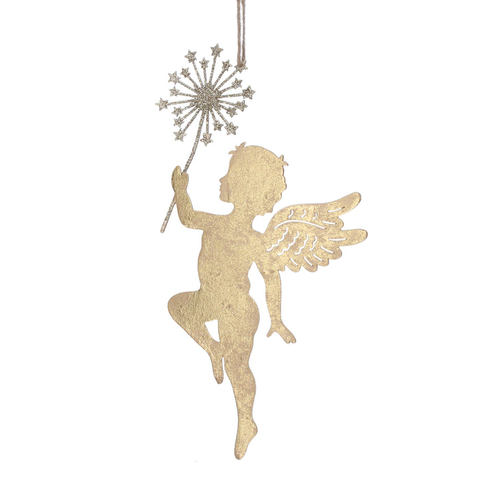 Gold Metal Fairy w Wand Dec, Lge