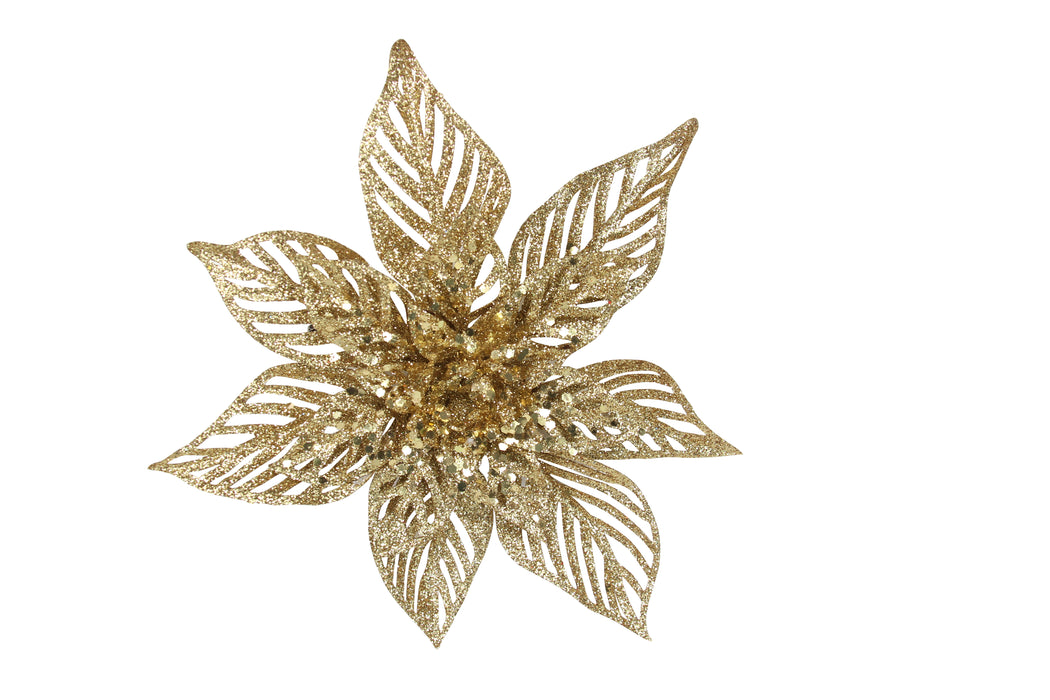 Gold Glitter Acrylic Poinsetta On Clip, L