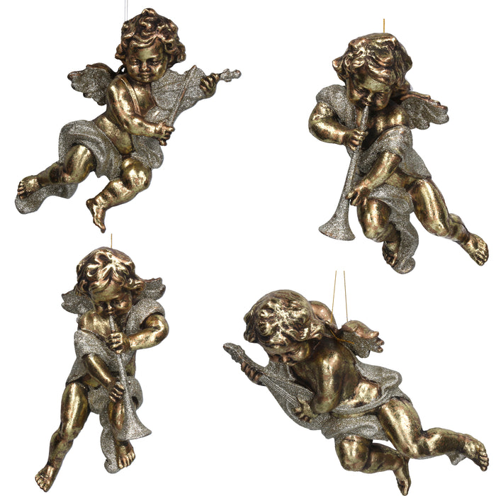 Old Gold Acrylic Cherub w Glitter, 4as, L